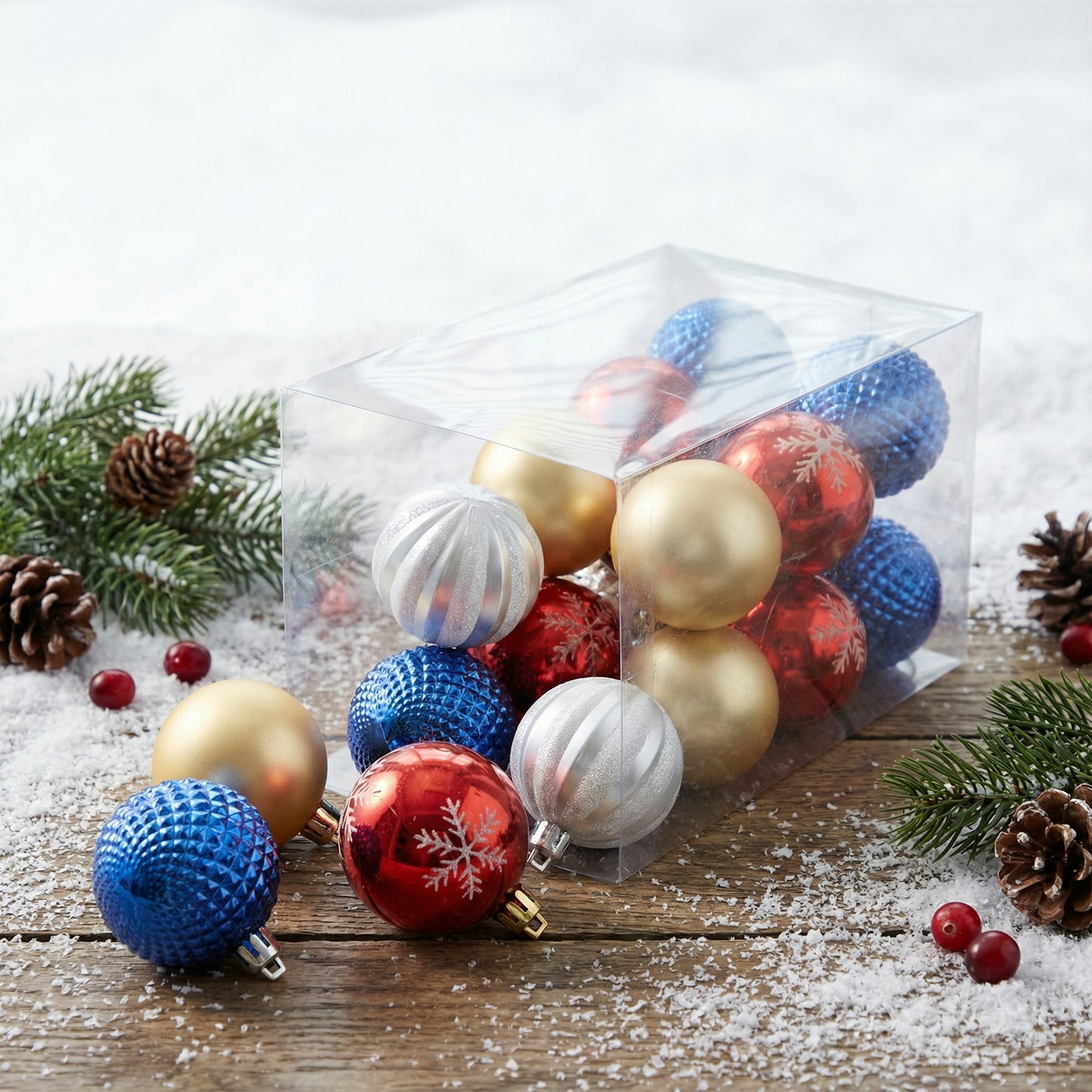 Premium Multi-Color Christmas Ornament Set - White, Gold, Red & Blue Collection