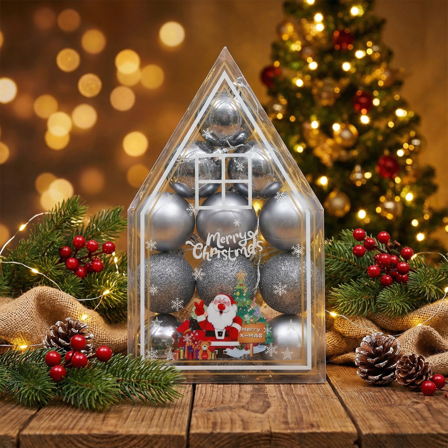 Silver Color Christmas Baubles Set - Mixed Finishes Collection