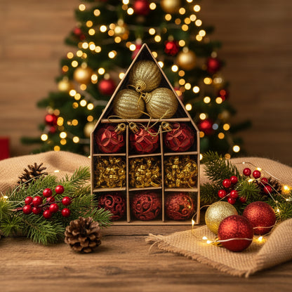 Red & Gold Christmas Hanging Ornaments -Decorative Baubles