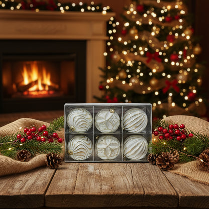 Elegant White and Gold Christmas Ball Ornaments Set - Textured Designer Collection