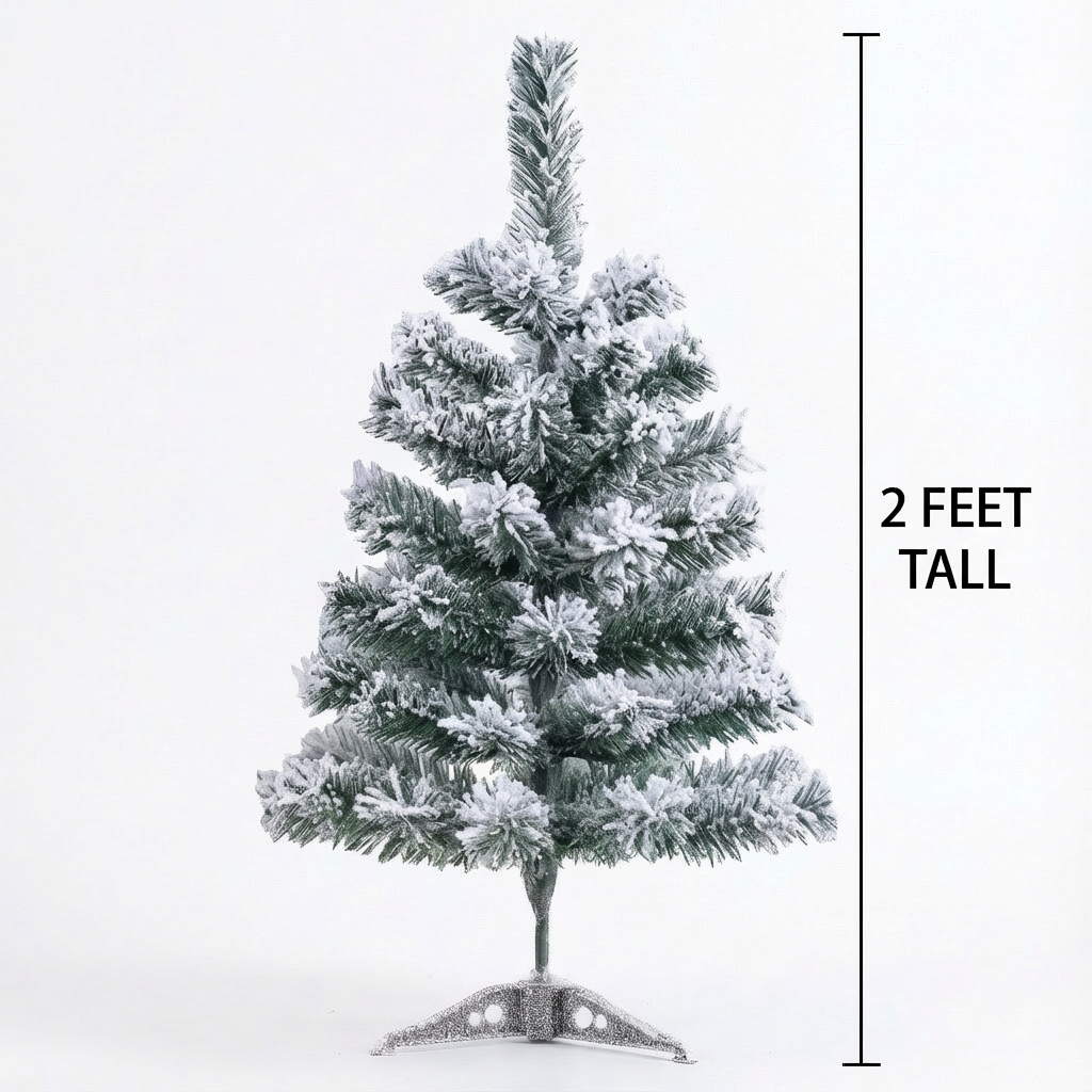 2 Ft Green Artificial Christmas Tree, Snow Flocked Xmas Tree - 2