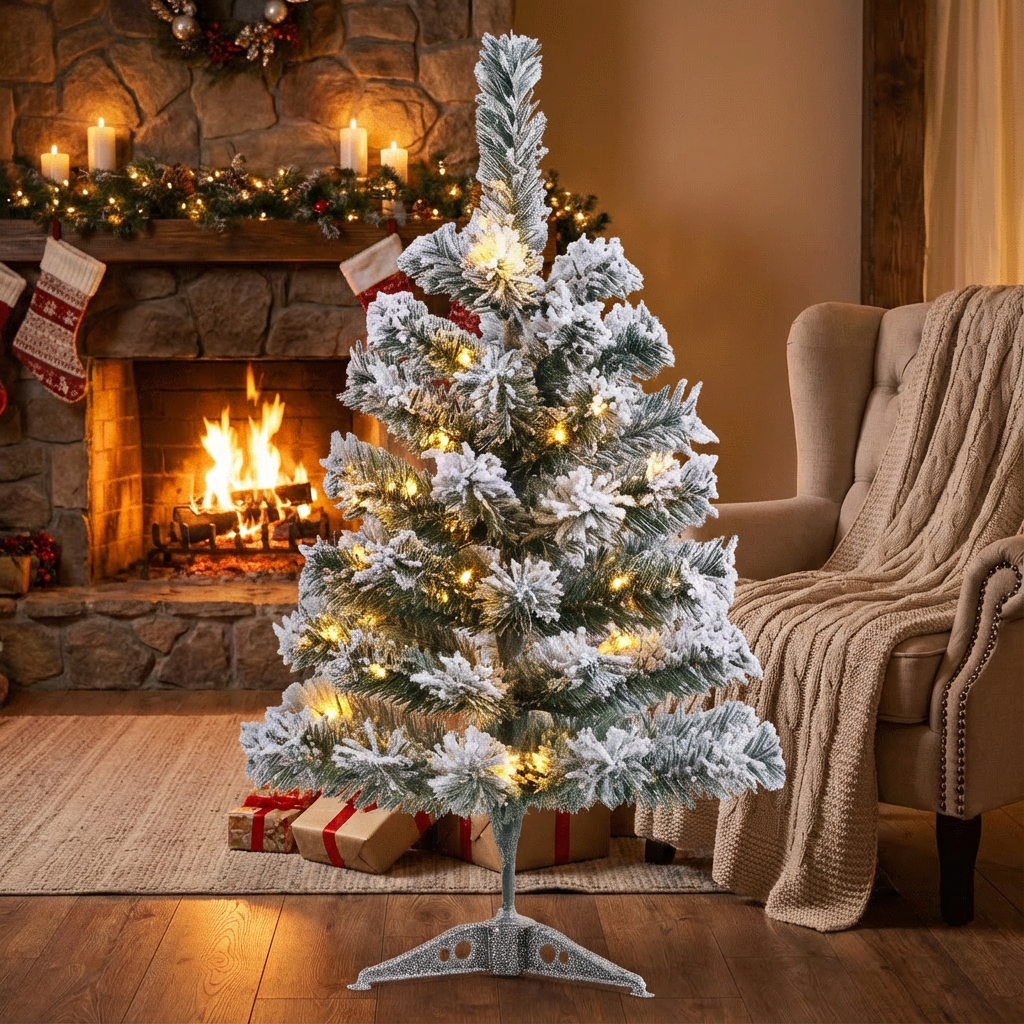 2 Ft Green Artificial Christmas Tree, Snow Flocked Xmas Tree - 3