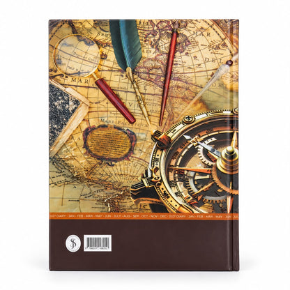 2027 Executive Hardcover Daily Diary - Vintage Nautical Map Edition Back Cover with Barcode