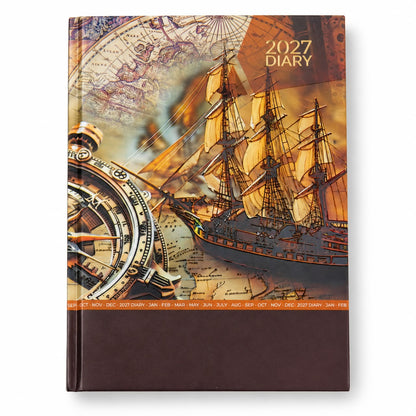 2027 Executive Hardcover Daily Diary - Vintage Nautical Map Edition Front Cover