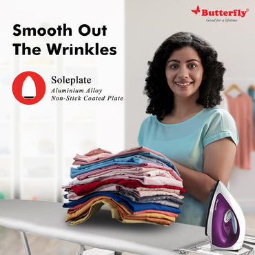 BUTTERFLY STAINLESS STEEL AND POLYPROPYLENE AEIES DRY IRON 1000 W, 1000 WATTS