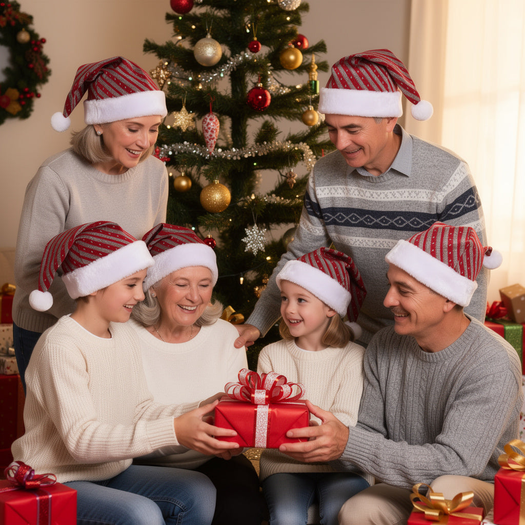 Red & Silver Striped Knit Christmas Santa Hat