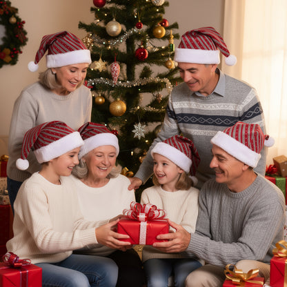 Red & Silver Striped Knit Christmas Santa Hat