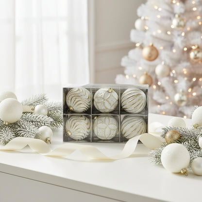 Elegant White and Gold Christmas Ball Ornaments Set - Textured Designer Collection