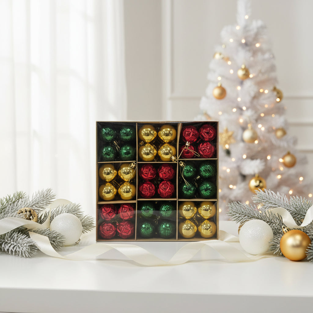 Premium Christmas Ornament Ball Set - 36 Balls Multi-Color Collection (Gold, Red & Green)