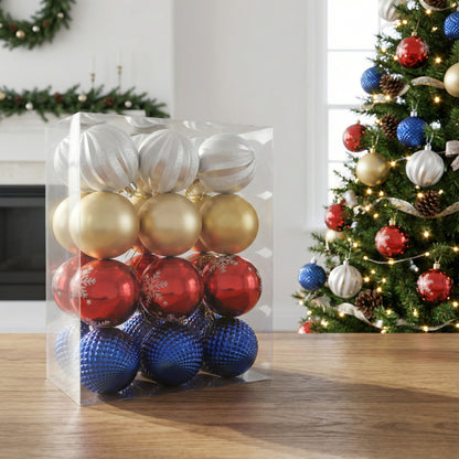 Premium Multi-Color Christmas Ornament Set - White, Gold, Red & Blue Collection