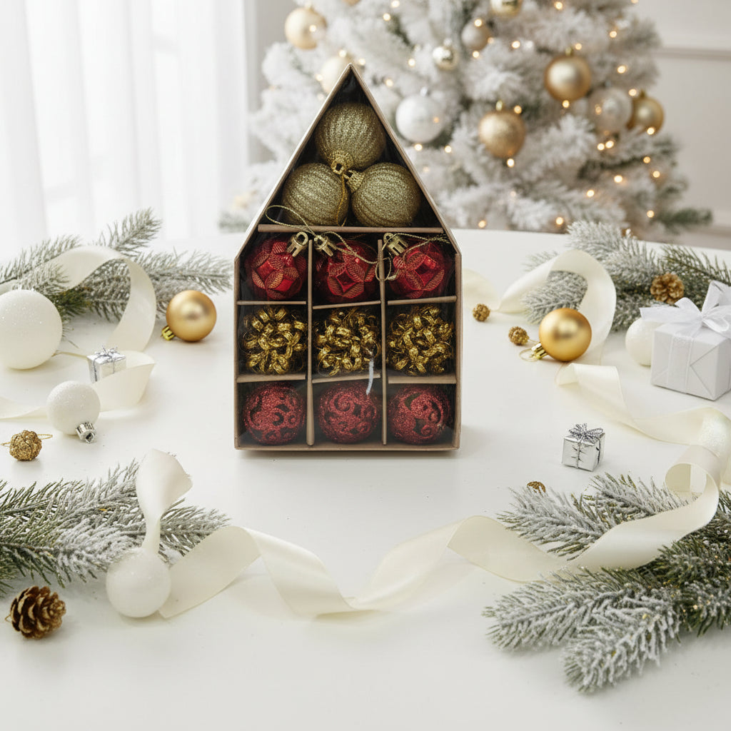 Red & Gold Christmas Hanging Ornaments -Decorative Baubles