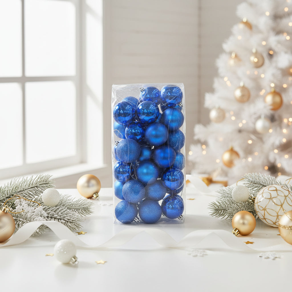 Vibrant Blue Christmas Ornament Set - Premium Shatterproof Holiday Ball Ornaments