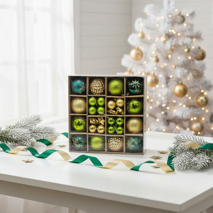 Elegant Teal, Green & Gold Christmas Ornament Set - Premium Shatterproof Holiday Decorations