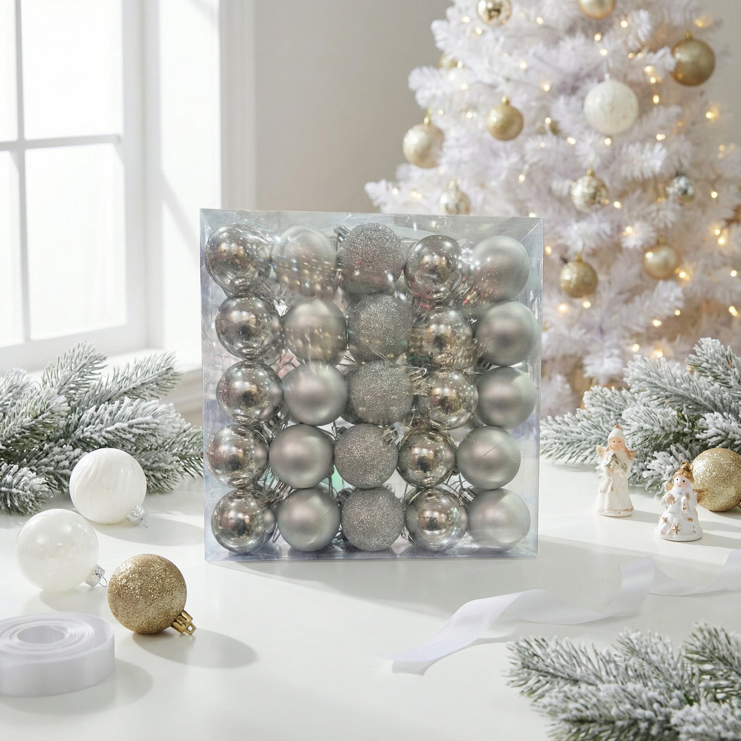 Elegant Silver & Grey Christmas Ornament Set - Premium Shatterproof Ball Ornaments
