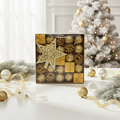 Gold Christmas Ornament Set - Premium Holiday Decoration Collection with Tree Topper Star