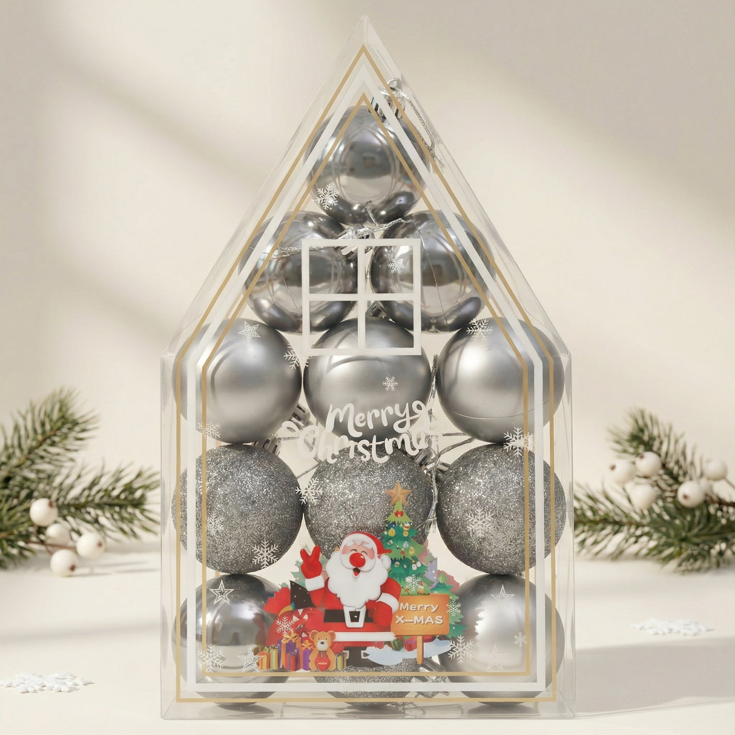 Silver Color Christmas Baubles Set - Mixed Finishes Collection