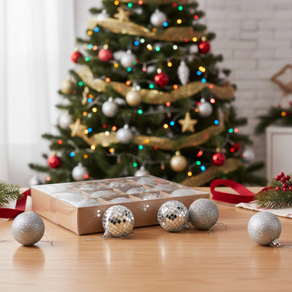 Elegant Silver Christmas Ornament Set - 16 Balls Premium Shatterproof Holiday Decorations