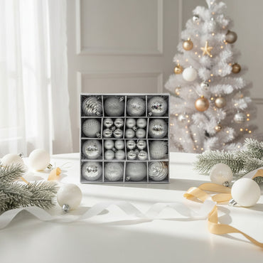 Silver Christmas Ornament Collection - Assorted Styles and Textures