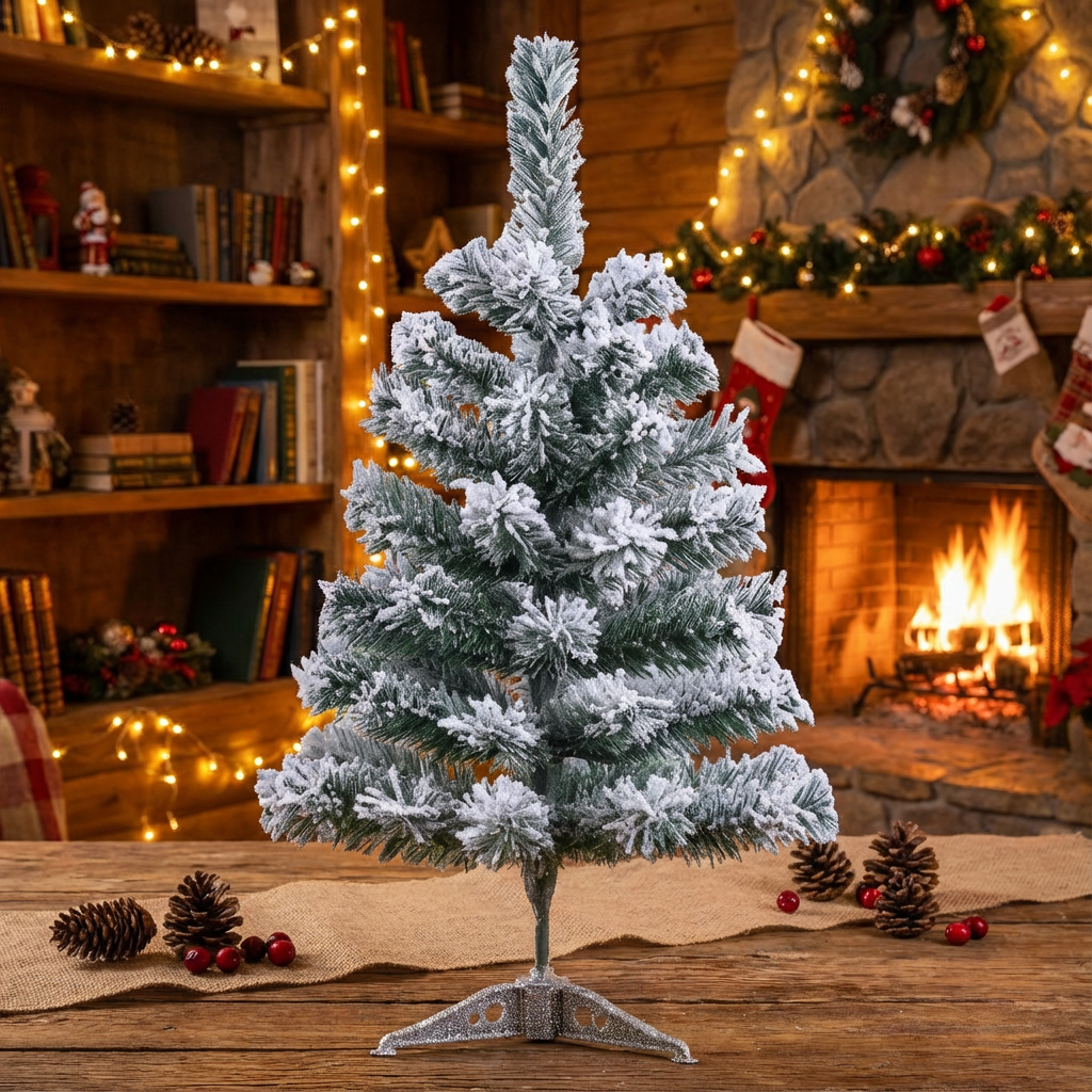 3 Ft Green Artificial Christmas Tree, Snow Flocked Xmas Tree - 4