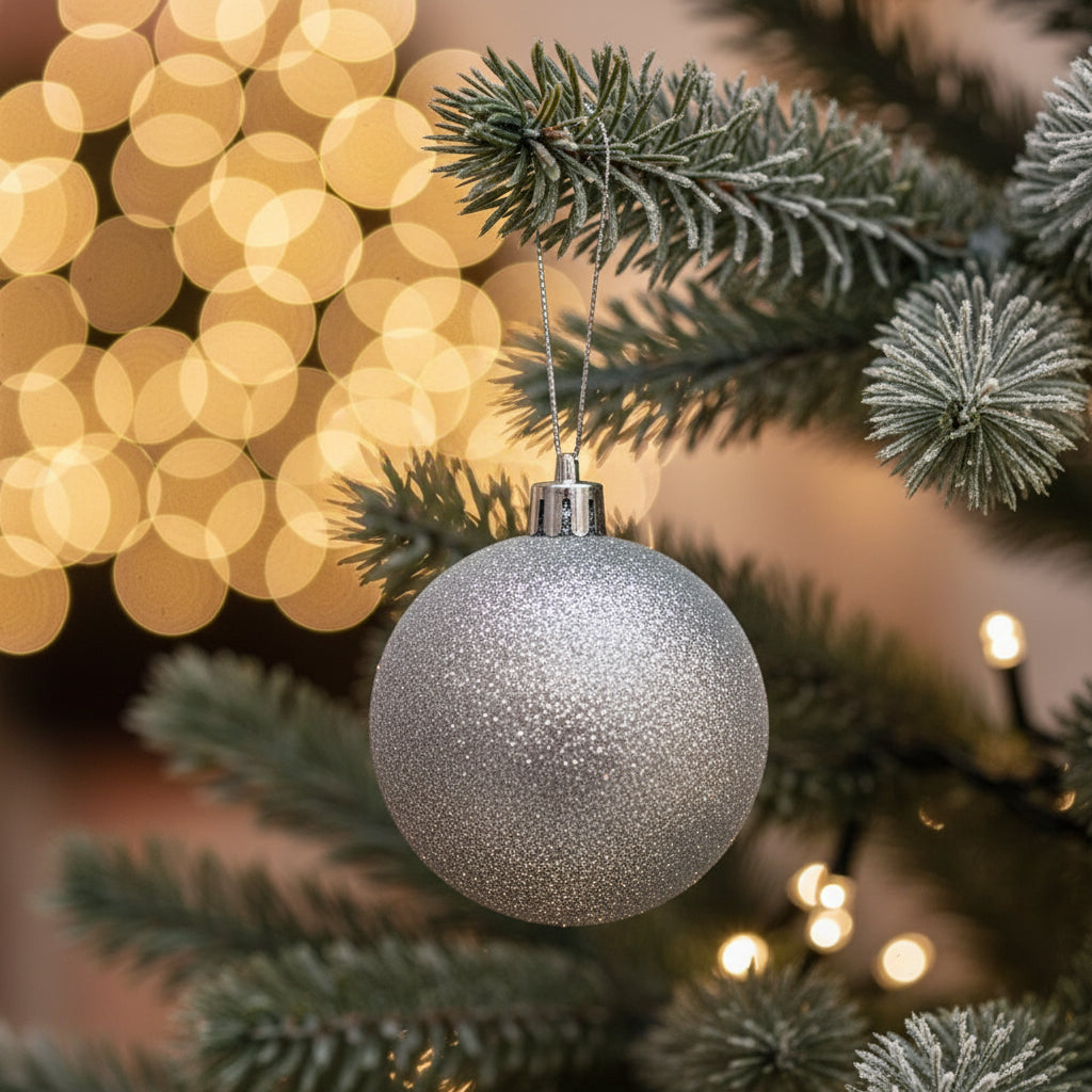 Deluxe Silver Christmas Ornament Collection - Mixed Shapes Set with Balls, Bells, Gift Boxes