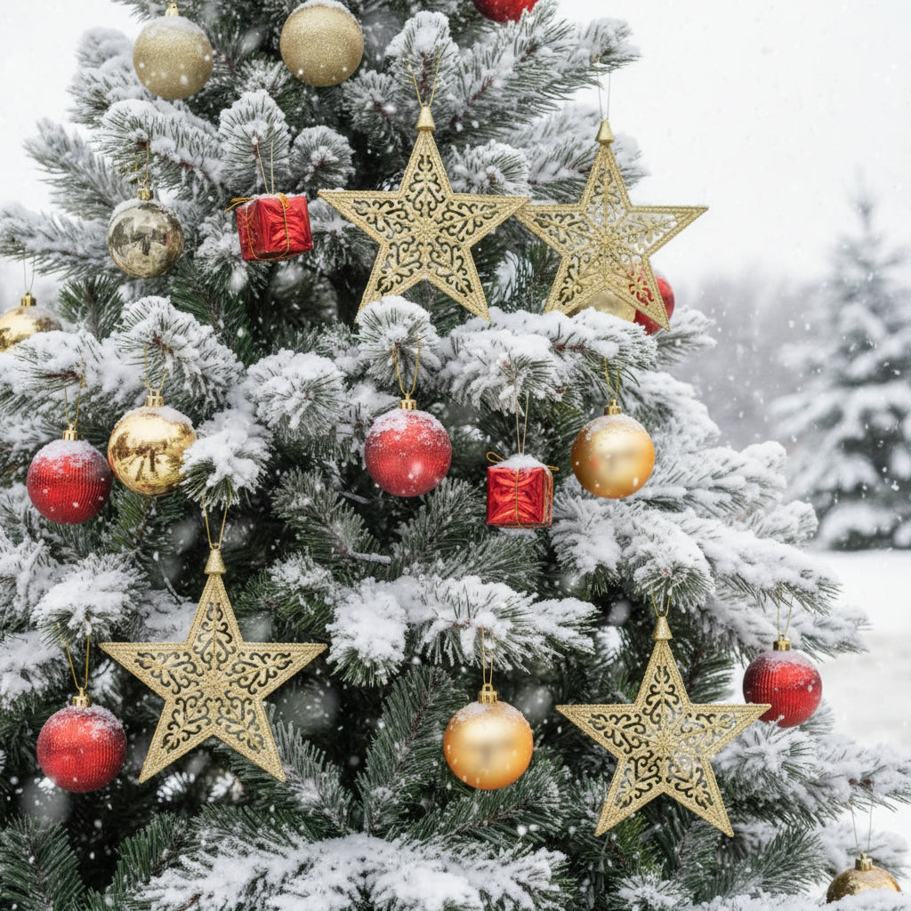 Red & Gold Christmas Ornament Set - Premium Holiday Decoration Collection with Tree Topper Star