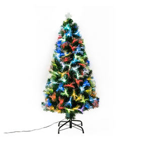 4 FT Pre-Lit Leg Base Pine Full Green Artificial Christmas Tree with Multicoloured Warm White LED Lights - 1
