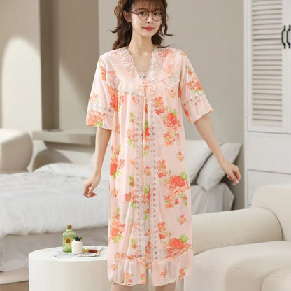 Luxury Floral Two-Piece Bridal Honeymoon Nightwear – Effortless Comfort, Everyday Elegance