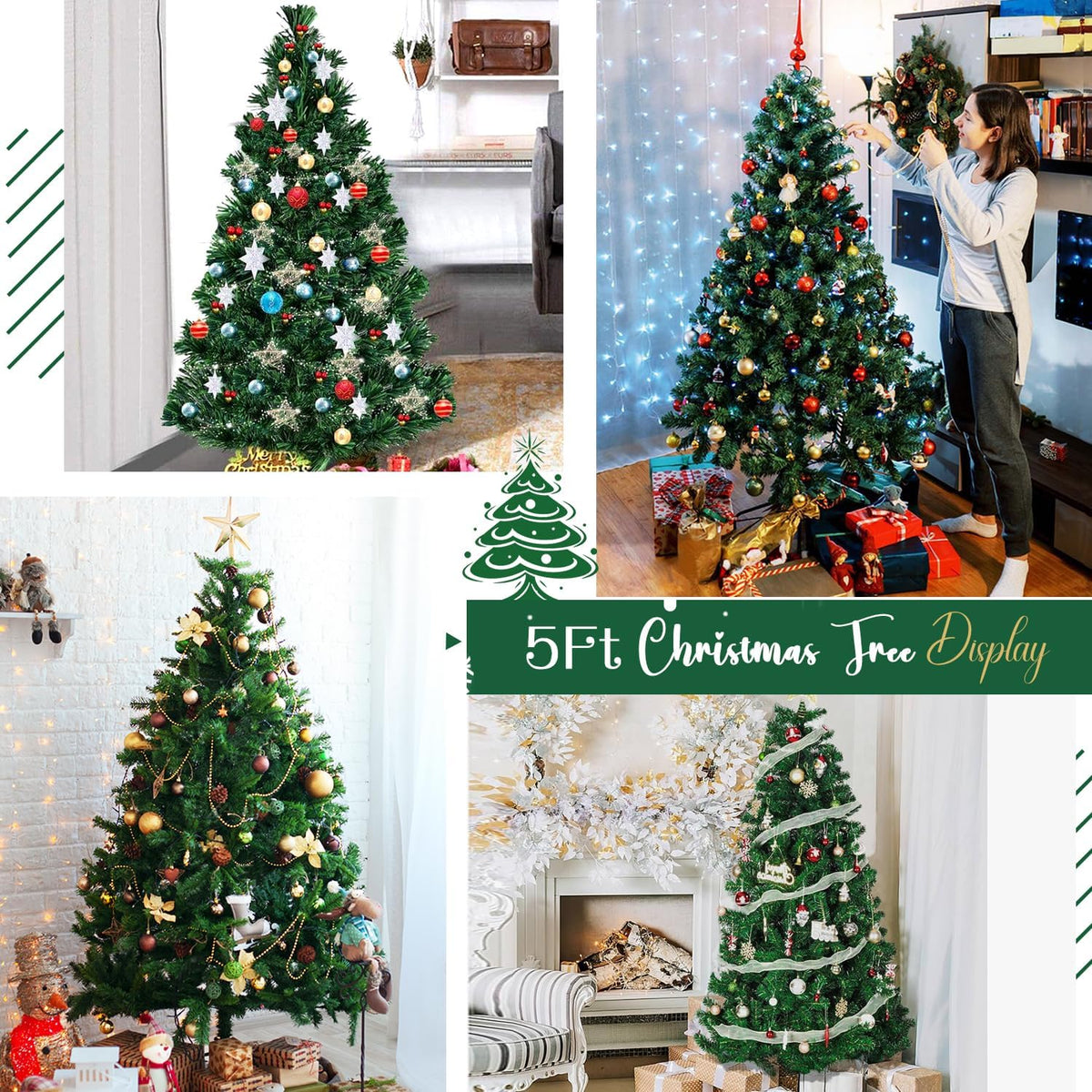 5ft Artificial Green Color Christmas Tree – Steel Stand - 5