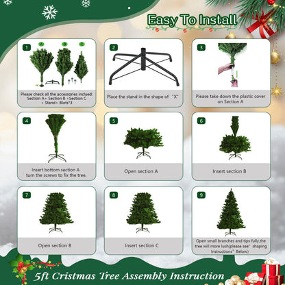 5ft Artificial Green Color Christmas Tree – Steel Stand - 8