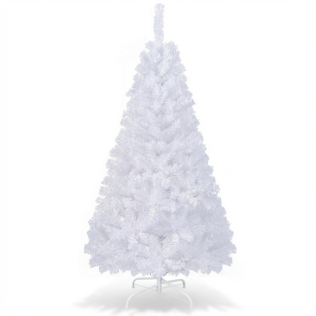 5ft White Christmas Tree, Artificial Hinged Christmas Tree, Folding Metal Stand, Indoor Outdoor Xmas Decoration Tree for Home Office Party, Easy Setup - 1