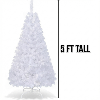 5ft White Christmas Tree, Artificial Hinged Christmas Tree, Folding Metal Stand, Indoor Outdoor Xmas Decoration Tree for Home Office Party, Easy Setup - 2