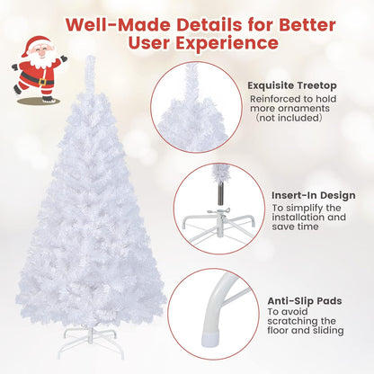 5ft White Christmas Tree, Artificial Hinged Christmas Tree, Folding Metal Stand, Indoor Outdoor Xmas Decoration Tree for Home Office Party, Easy Setup - 3