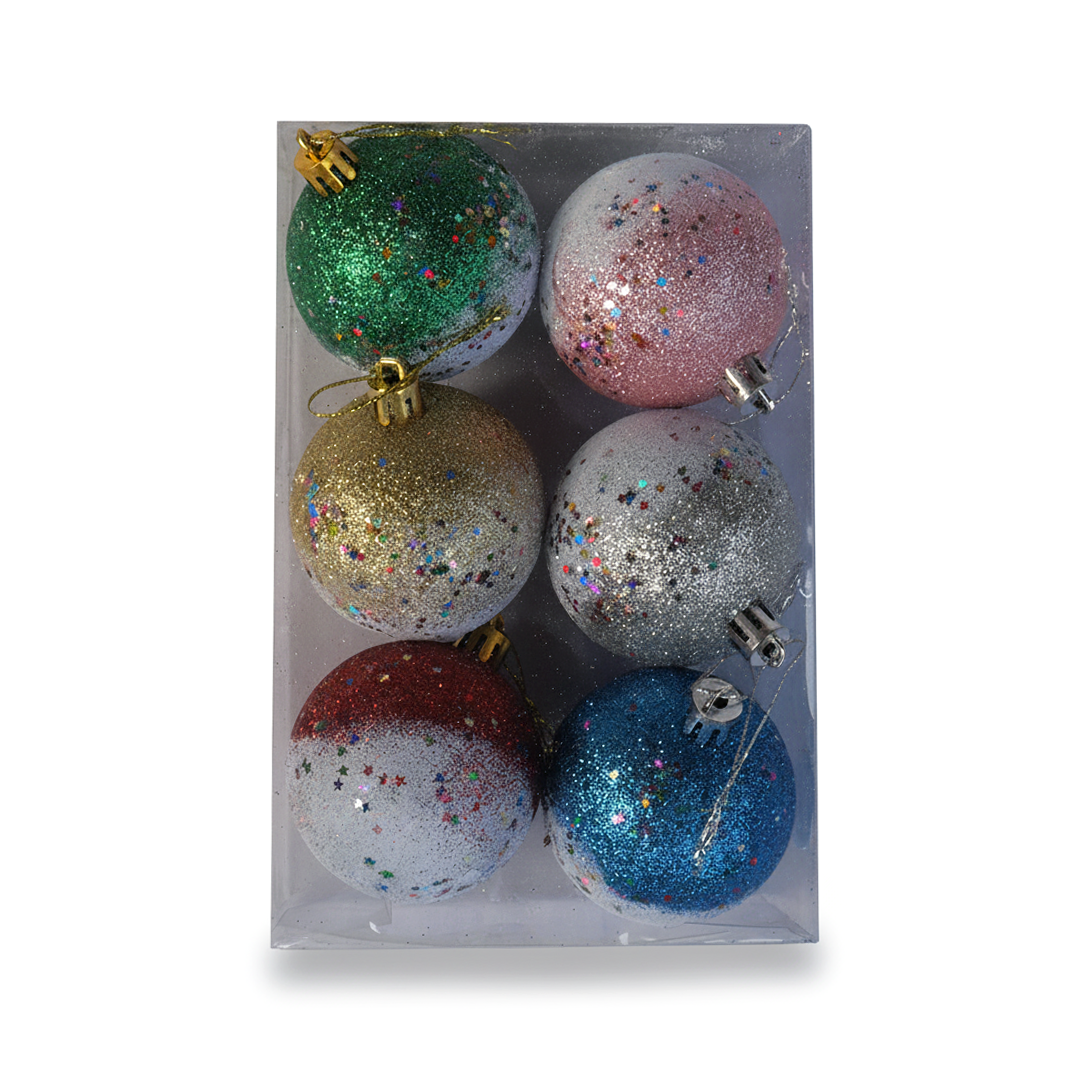 6 Balls Glitter Christmas Ball Set – Multicolour Hanging Ornaments - 1