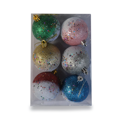 6 Balls Glitter Christmas Ball Set – Multicolour Hanging Ornaments - 1