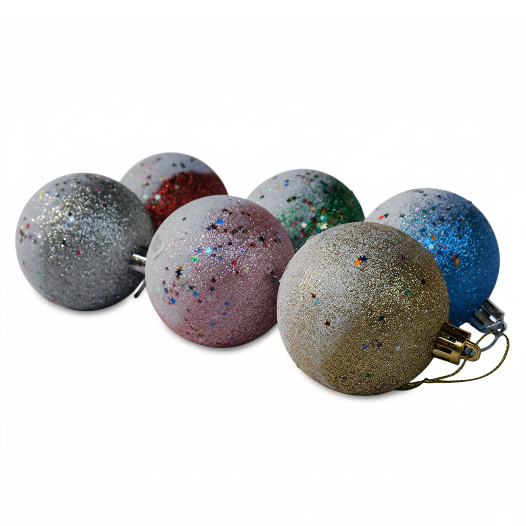 6 Balls Glitter Christmas Ball Set – Multicolour Hanging Ornaments - 2