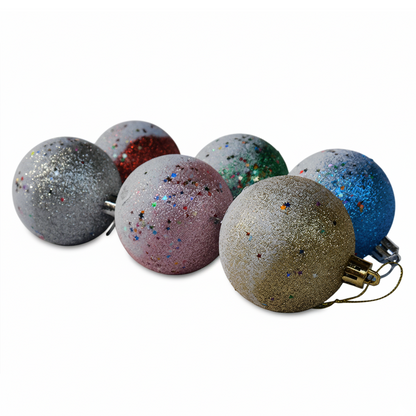 6 Balls Glitter Christmas Ball Set – Multicolour Hanging Ornaments - 2