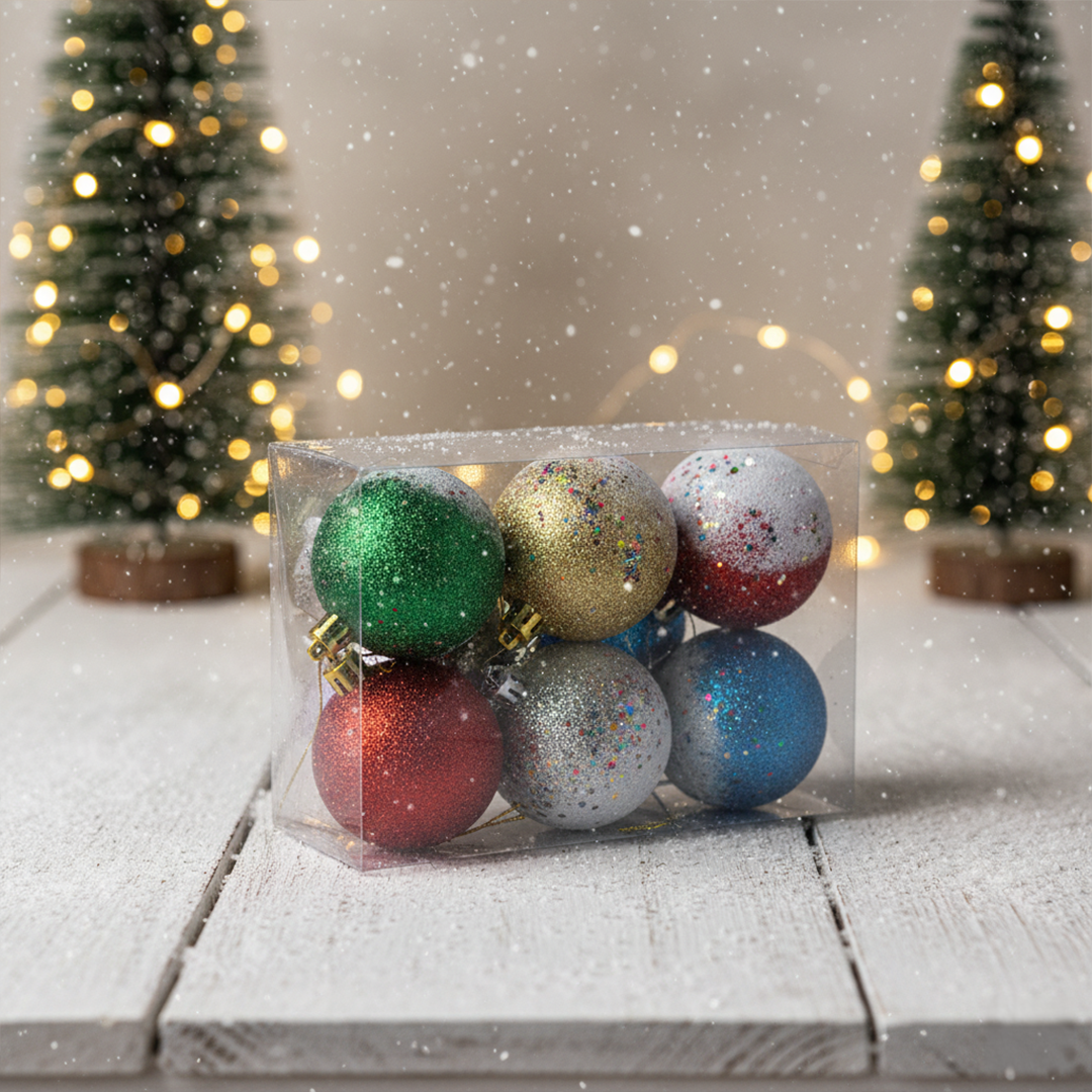 6 Balls Glitter Christmas Ball Set – Multicolour Hanging Ornaments - 3