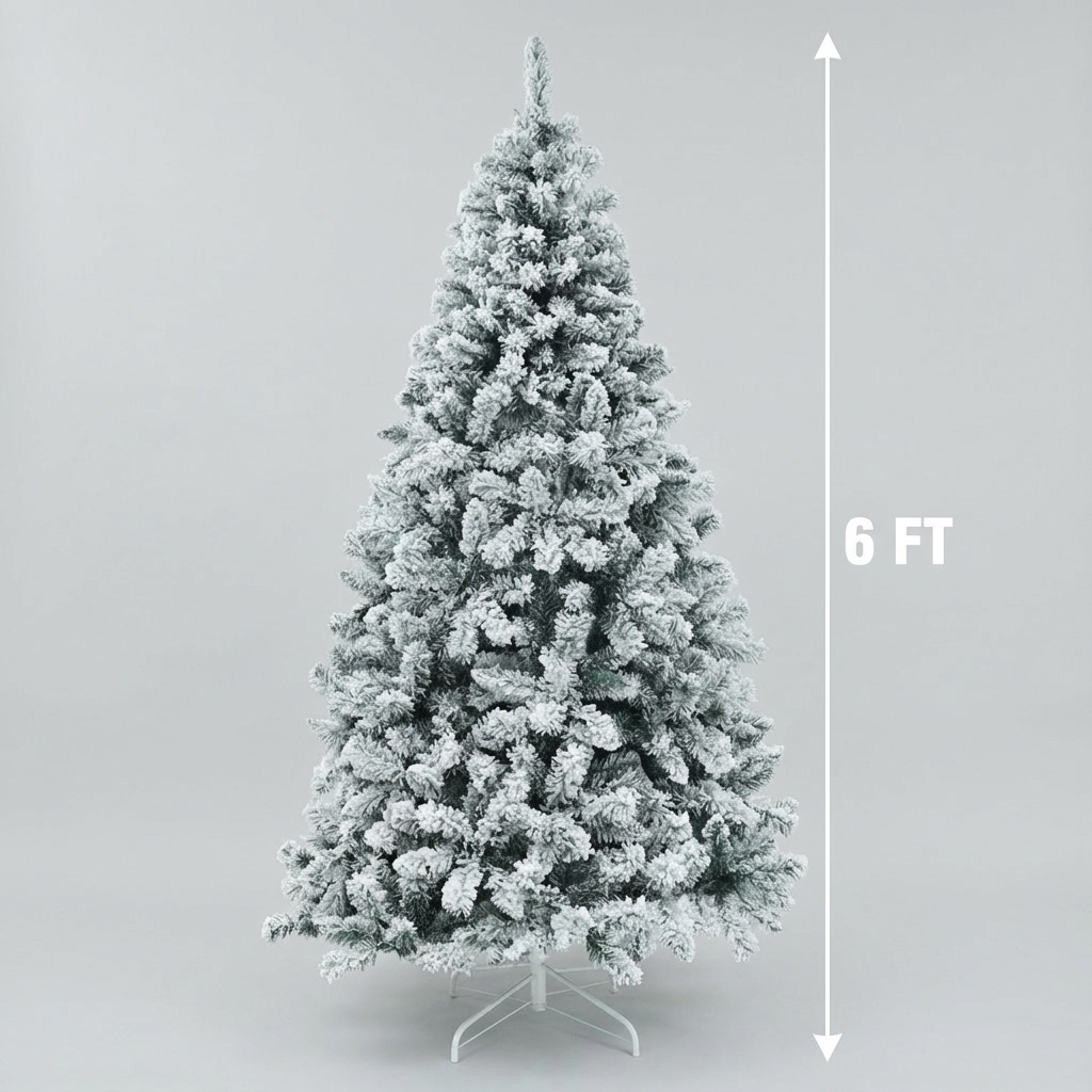 6 Ft Green Artificial Christmas Tree, Snow Flocked Xmas Tree - 2