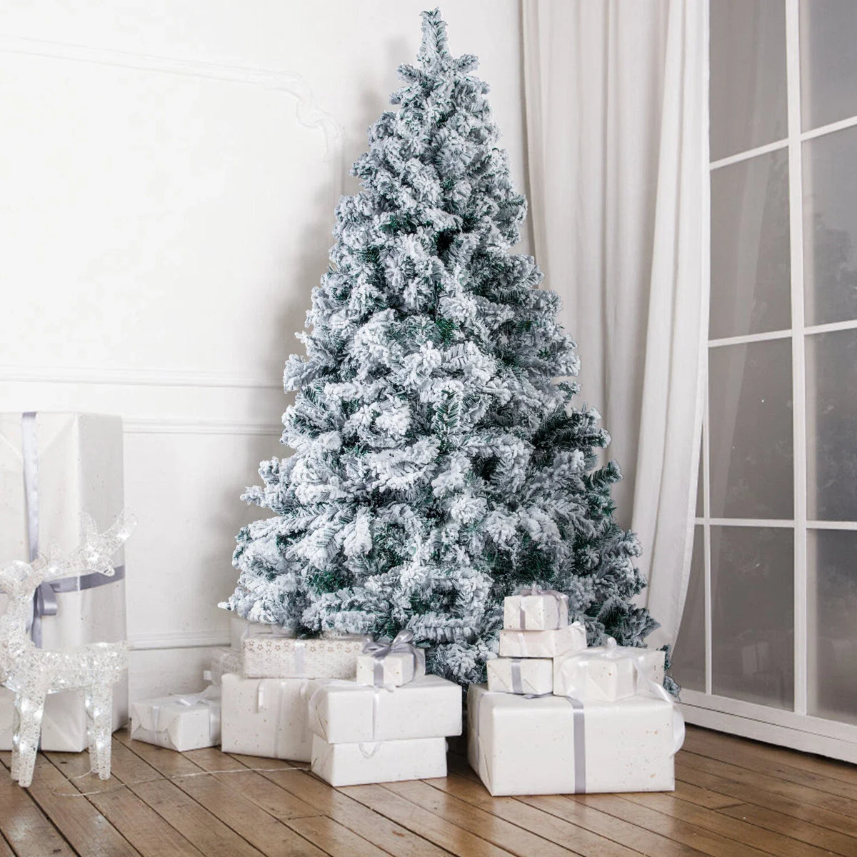 6 Ft Green Artificial Christmas Tree, Snow Flocked Xmas Tree - 6