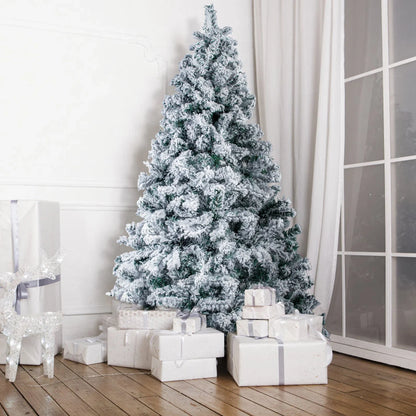 6 Ft Green Artificial Christmas Tree, Snow Flocked Xmas Tree - 6