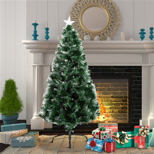 6 FT Pre-Lit Leg Base Pine Full Green Artificial Christmas Tree with Multicoloured Warm White LED Lights - 3