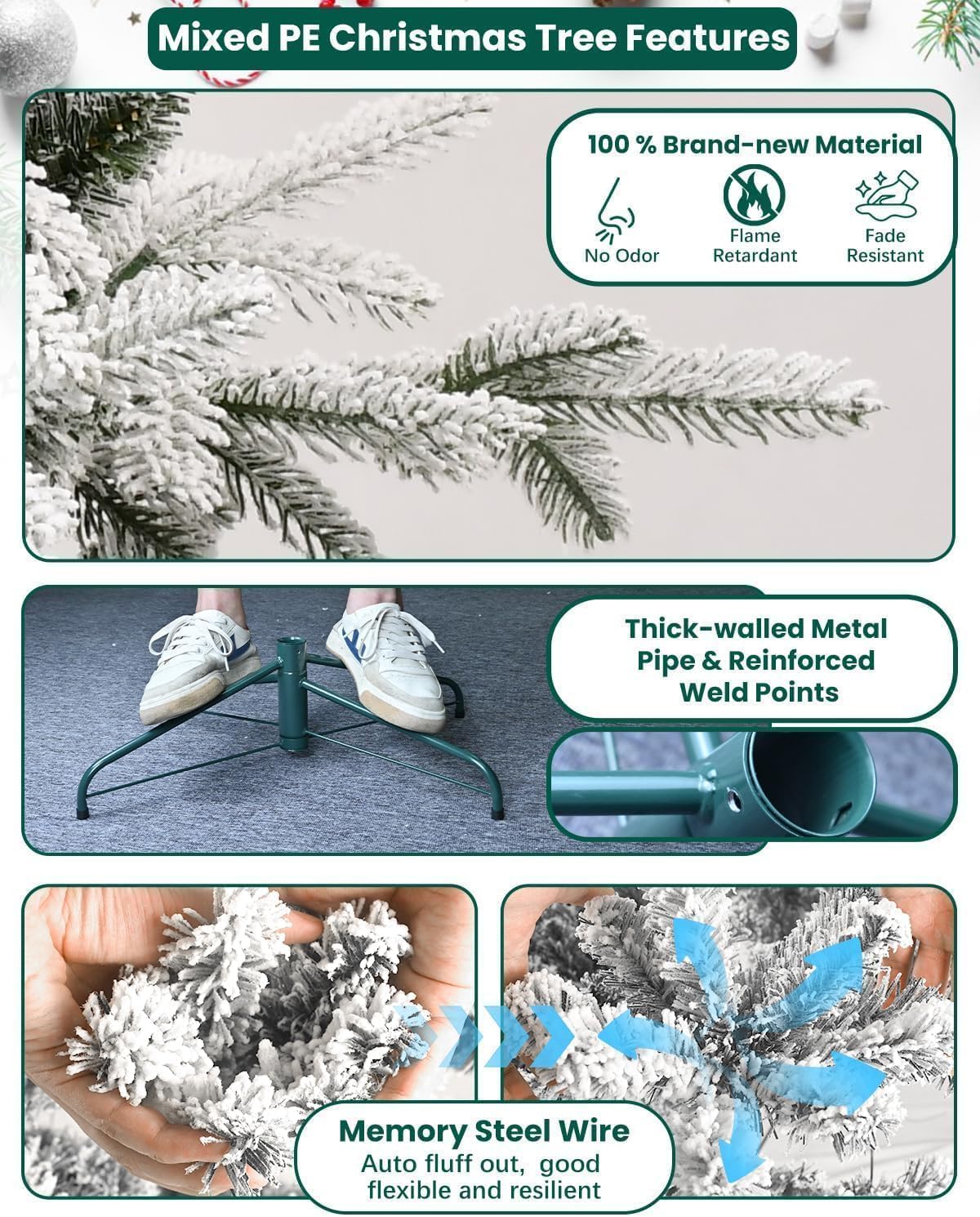 6 Ft Premium Harmony Artificial Indoor Christmas Tree - Flocked / Frosted - 5