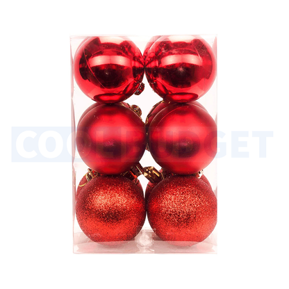 6 Pcs Red Color Big Ball Ornaments (Pack of 6 with 3 Different Patterns) – Tree Balls with Hanging Loop for Xmas Tree Holiday (5 cm) - 1
