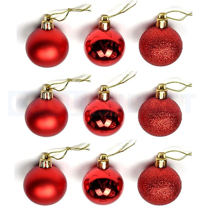 6 Pcs Red Color Big Ball Ornaments (Pack of 6 with 3 Different Patterns) – Tree Balls with Hanging Loop for Xmas Tree Holiday (5 cm) - 2
