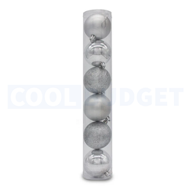 6 Pcs Silver Color Christmas Baubles – Shatterproof Tree Decorations (7.5 cm)