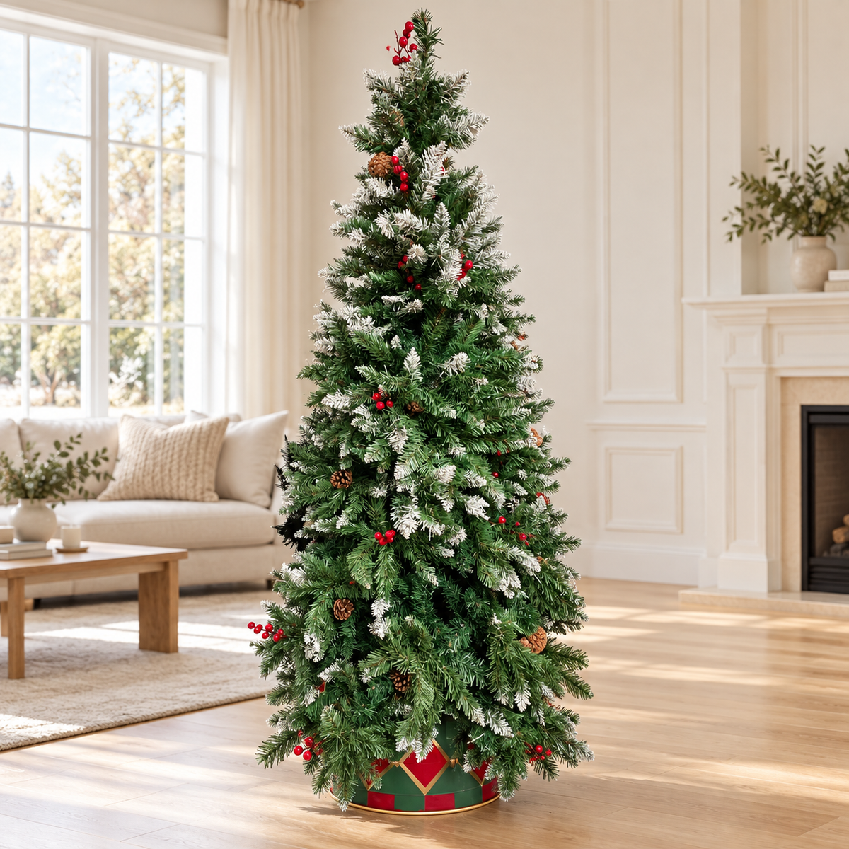 6ft Frosted Green Christmas Tree with Red Berries – additional product view 3