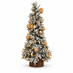 6ft Pre-Lit Snow-Flocked Christmas Tree with Warm LED Lights – front view on white background