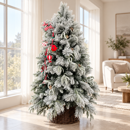 6ft Snow-Flocked Decorated Christmas Tree with Wicker Basket – additional product view 2
