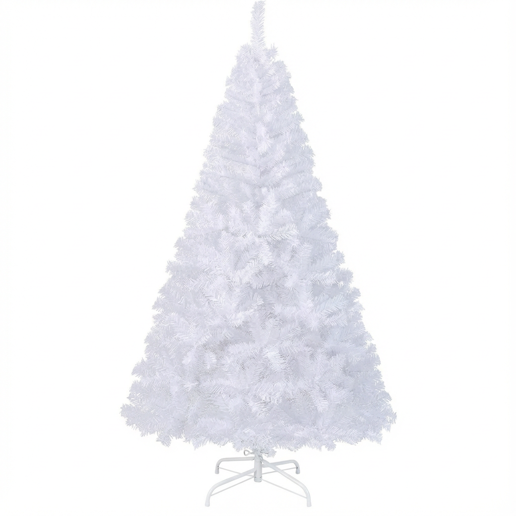 6ft White Christmas Tree, Artificial Hinged Christmas Tree, Folding Metal Stand, Indoor Outdoor Xmas Decoration Tree for Home Office Party, Easy Setup - 1