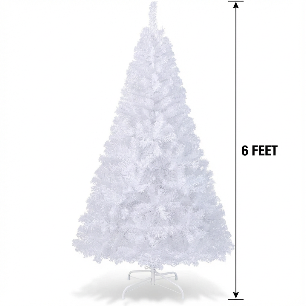 6ft White Christmas Tree, Artificial Hinged Christmas Tree, Folding Metal Stand, Indoor Outdoor Xmas Decoration Tree for Home Office Party, Easy Setup - 2